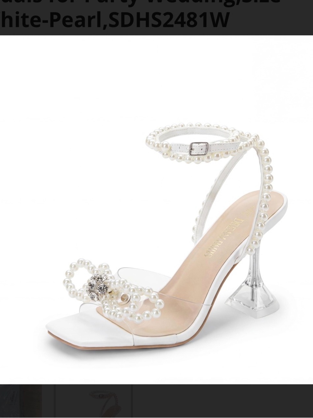 Pearl-Embellished White Ankle-Strap Heels